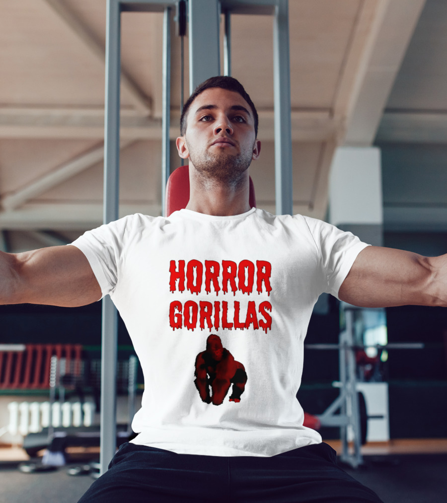 Horror Gorillas Dripping Blood Text And Red Gorilla T-Shirt