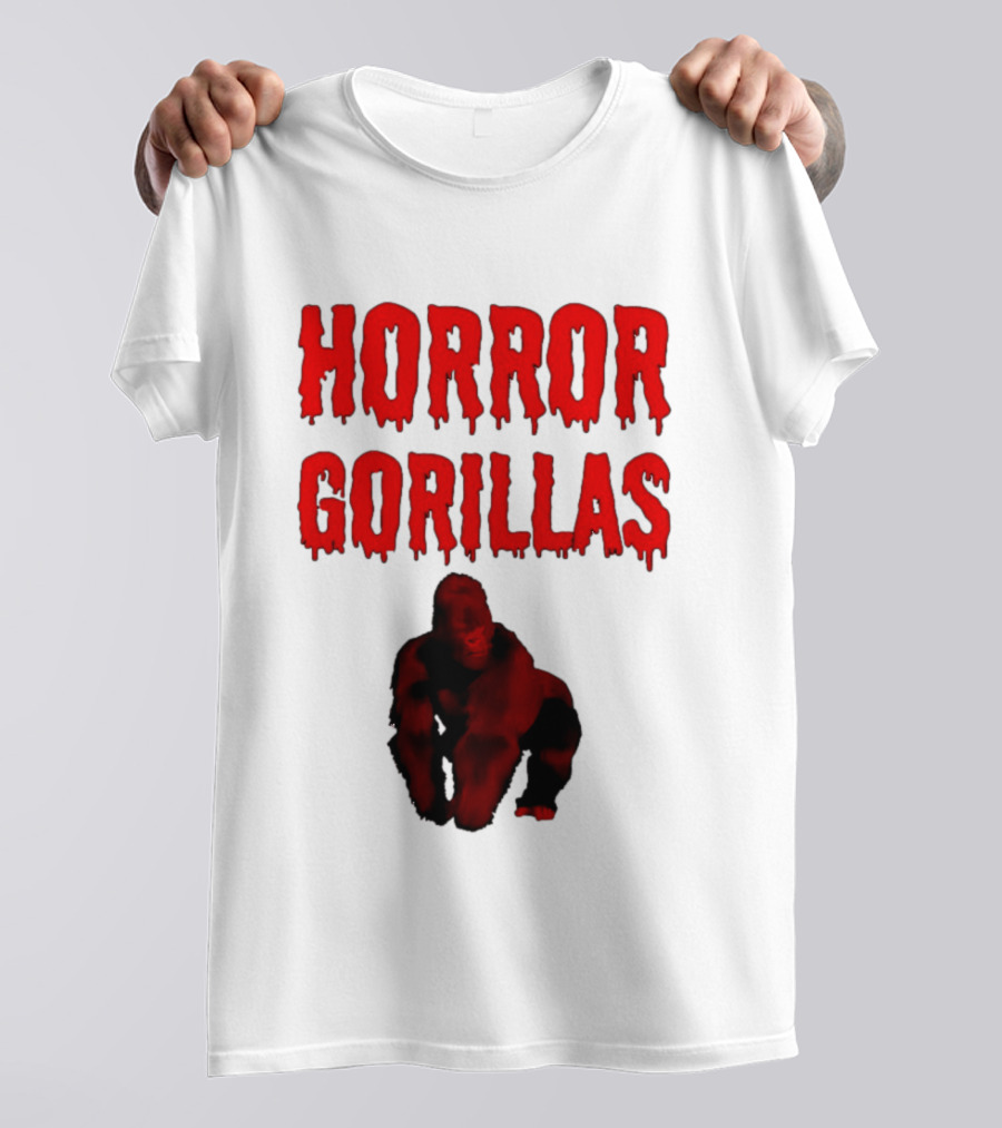 Horror Gorillas Dripping Blood Text And Red Gorilla T-Shirt
