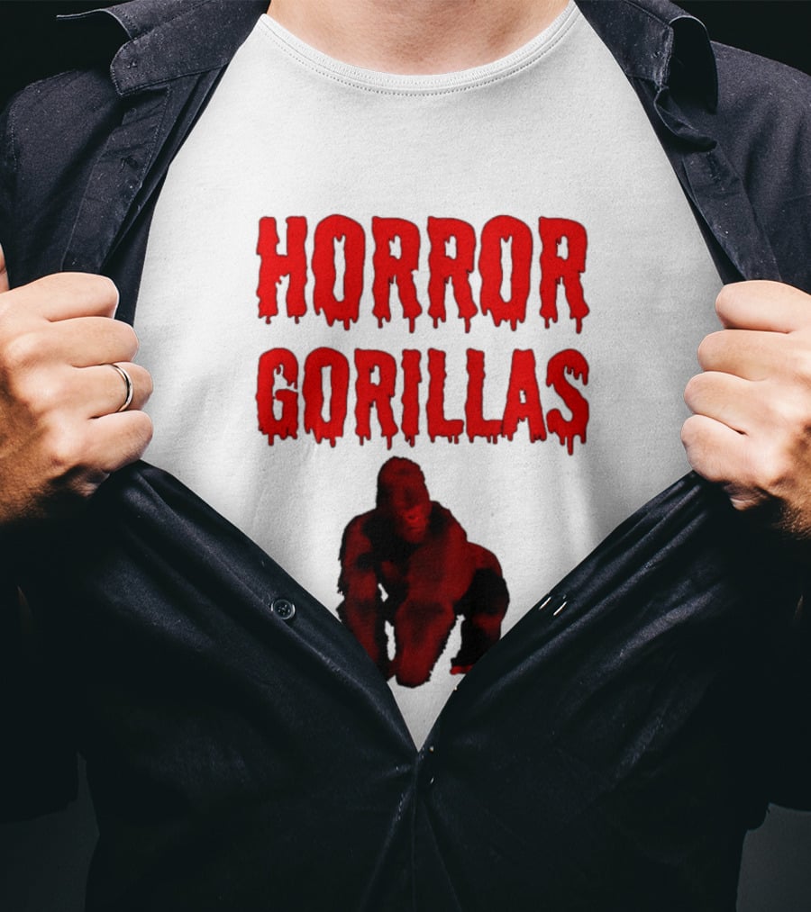 Horror Gorillas Dripping Blood Text And Red Gorilla T-Shirt