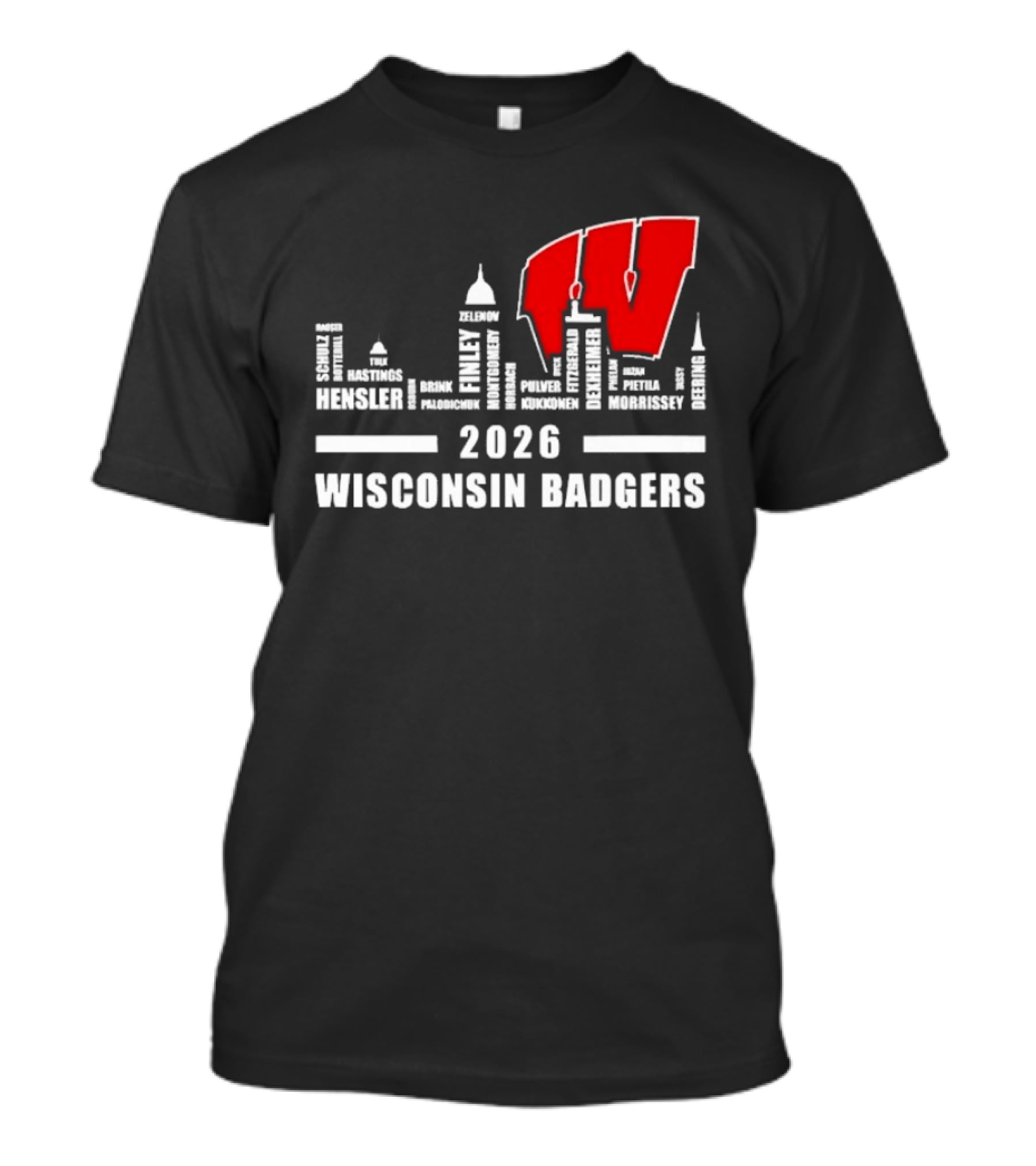 2026 Wisconsin Badgers City Names Skyline Mercer Medford Mosinee Plover Princeton Pulaski Ripon T-Shirt