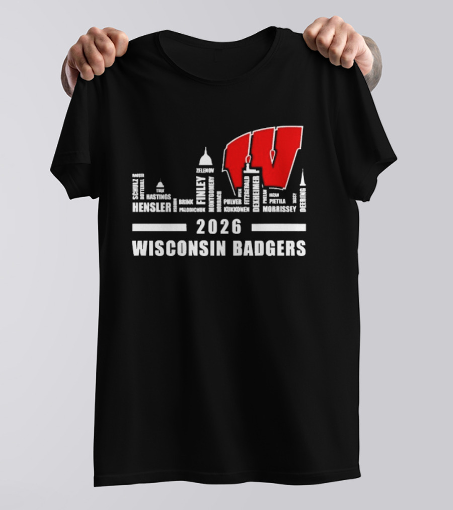 2026 Wisconsin Badgers City Names Skyline Mercer Medford Mosinee Plover Princeton Pulaski Ripon T-Shirt