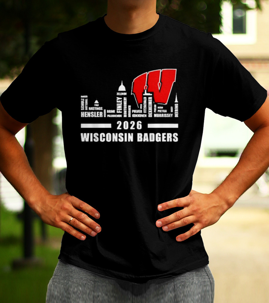 2026 Wisconsin Badgers City Names Skyline Mercer Medford Mosinee Plover Princeton Pulaski Ripon T-Shirt