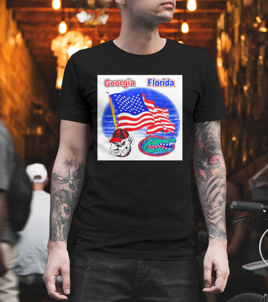 Georgia Vs Florida American Flag Bulldogs Gators Rivalry T-Shirt