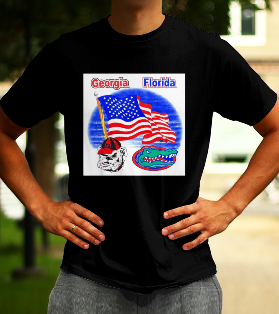 Georgia Vs Florida American Flag Bulldogs Gators Rivalry T-Shirt