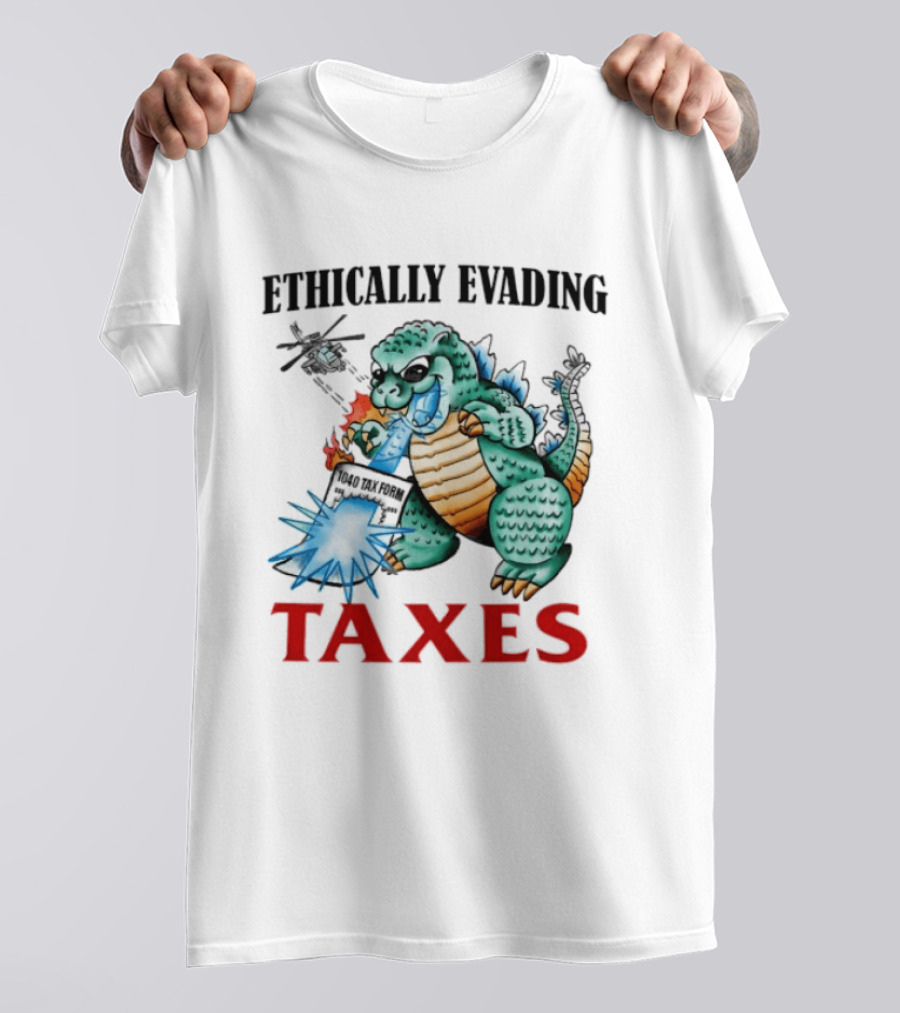 Ethically Evading Taxes Dinosaur Helicopter Ice Cream Sunglasses T-Shirt