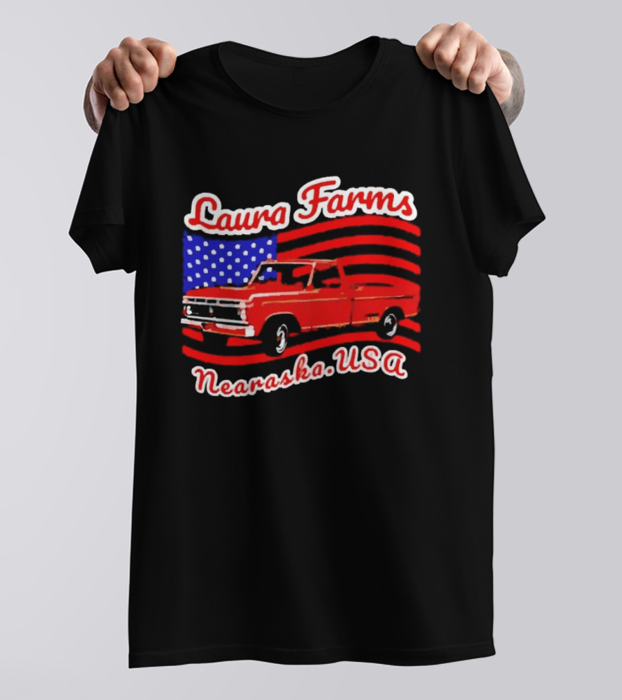 Laura Farms Nebraska USA Vintage Truck American Flag T-Shirt