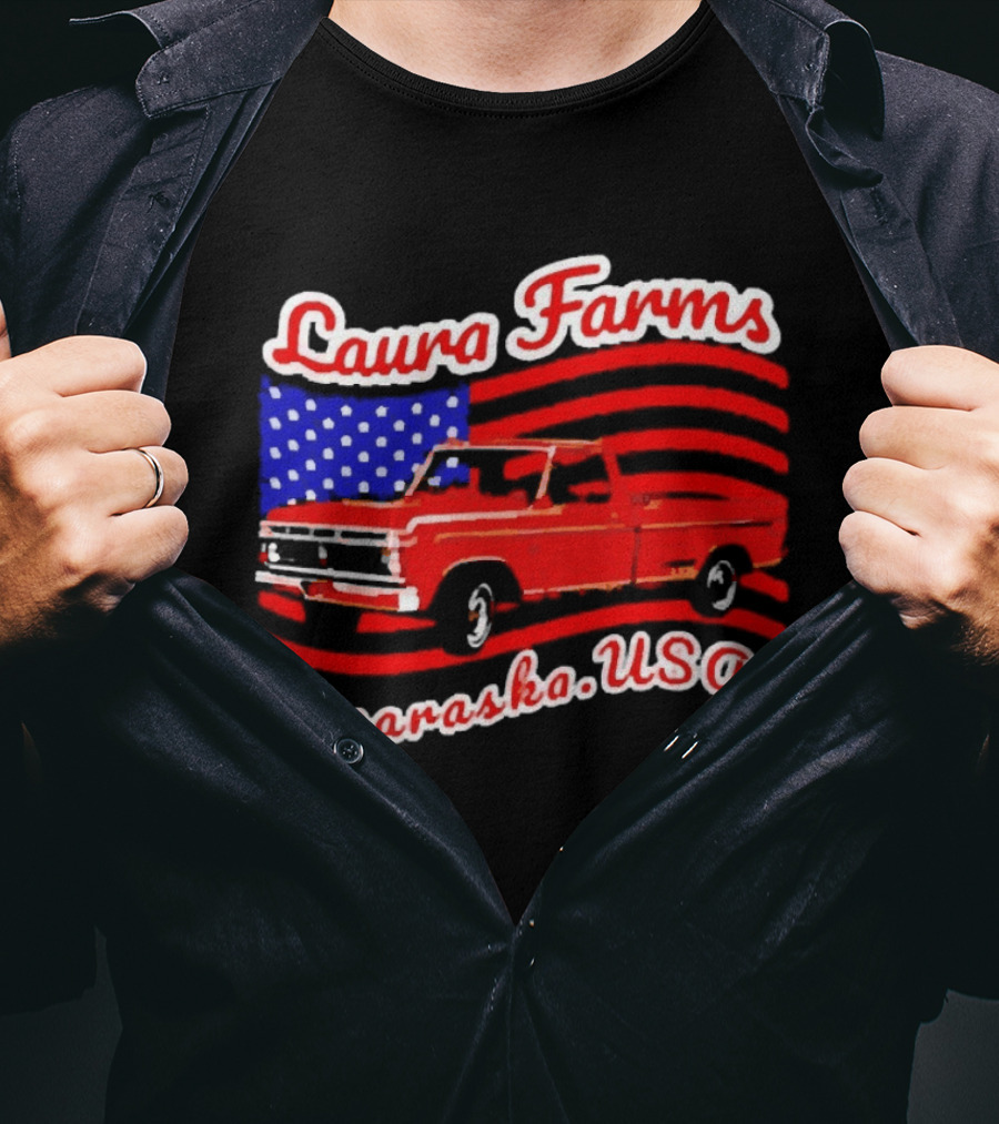 Laura Farms Nebraska USA Vintage Truck American Flag T-Shirt
