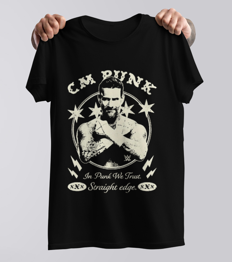 CM Punk In Punk We Trust Straight Edge Stars Lightning Wrestling T-Shirt
