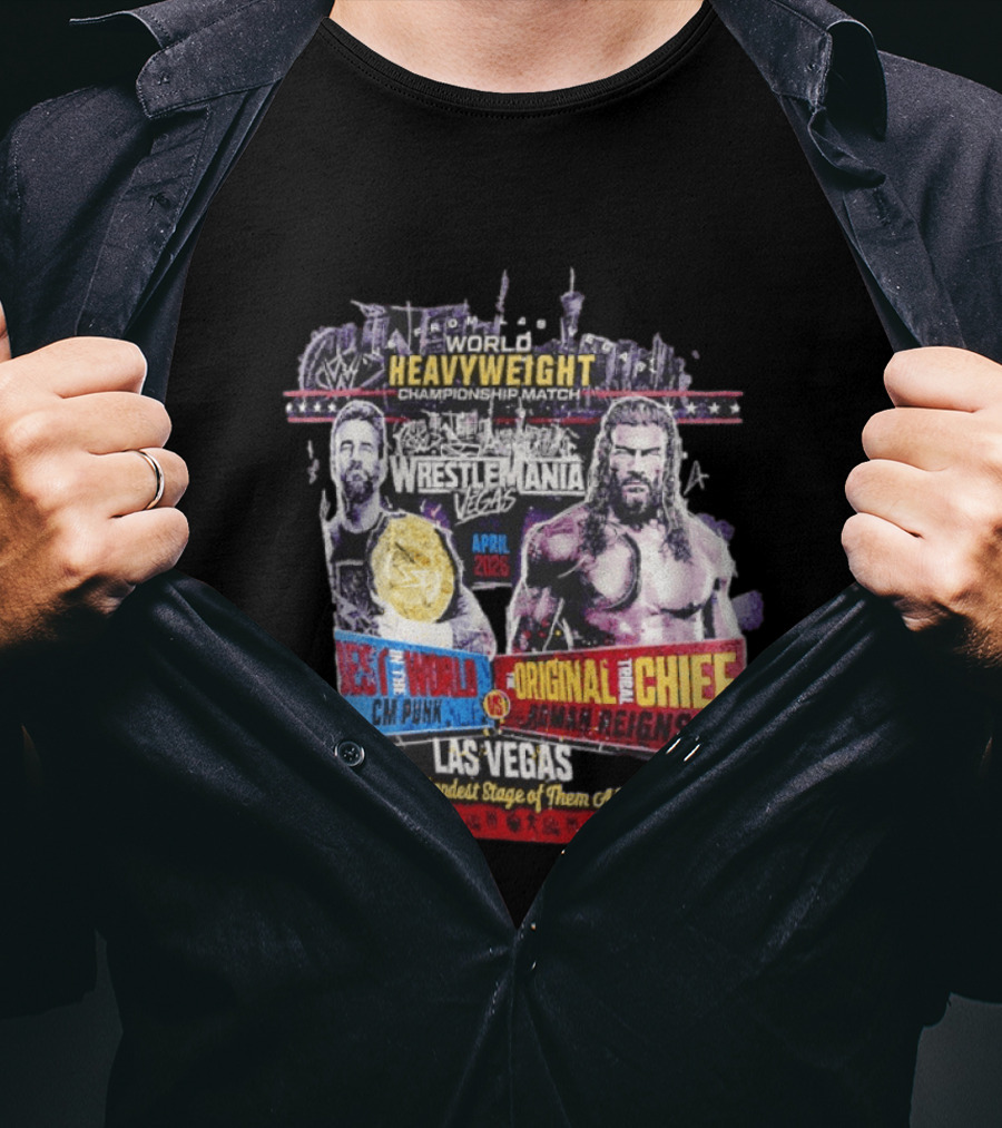 WrestleMania 42 Vegas World Heavyweight CM Punk Vs Roman Reigns T-Shirt