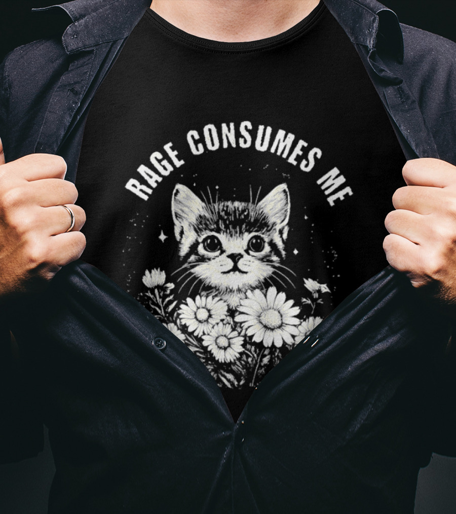 Rage Consumes Me Cat Floral Flowers And Sparkles T-Shirt