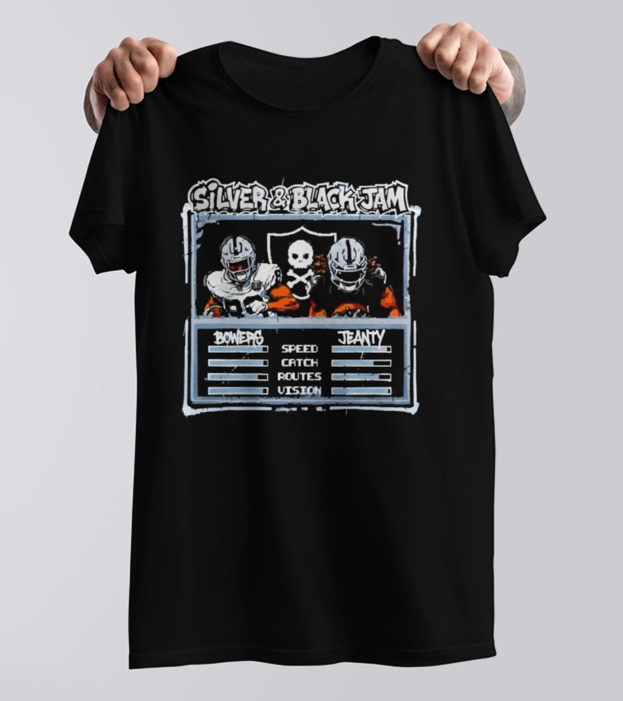 Silver Black Jam Brock Bowers Ashton Jeanty Raiders Speed Catch Routes Vision T-Shirt