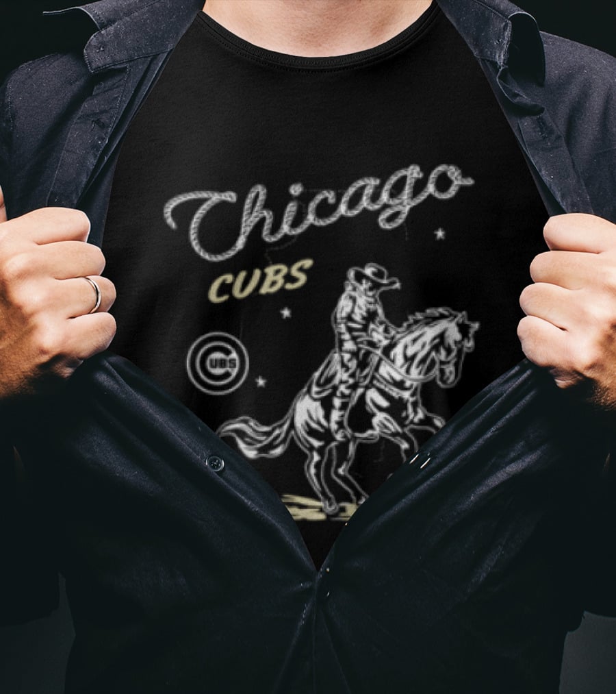 Chicago Cubs Lasso Cowboy Riding Equestrian Drawing T-Shirt