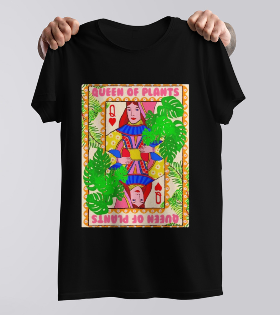 Queen Of Plants Playing Card Monstera Leaves Q Heart T-Shirt