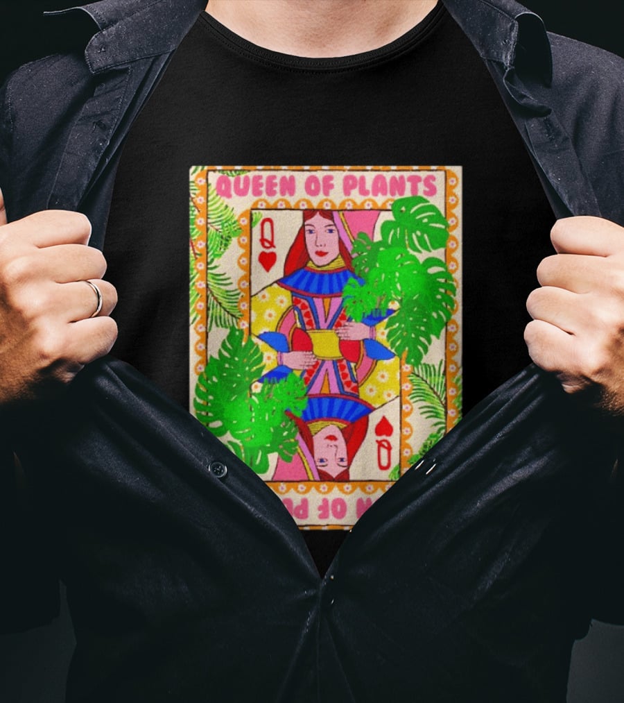 Queen Of Plants Playing Card Monstera Leaves Q Heart T-Shirt