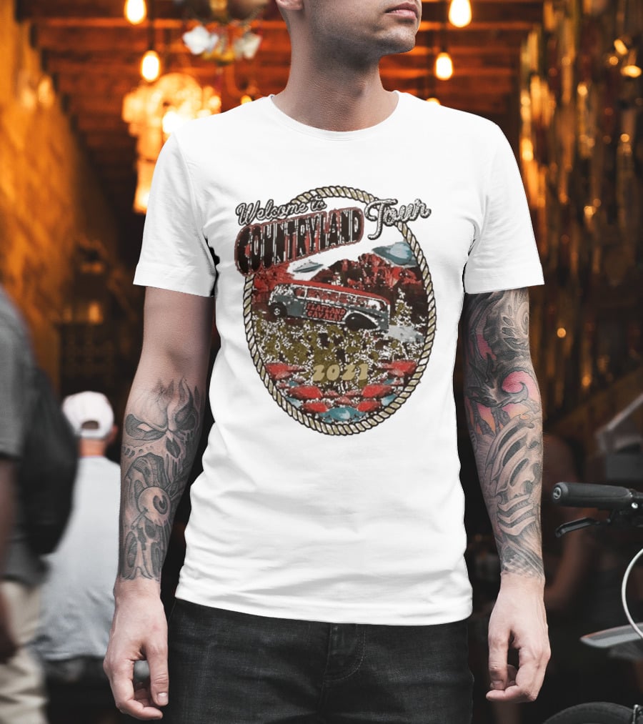 Welcome To Countryland Tour 2021 Flatland Cavalry Bus And Desert Scene T-Shirt