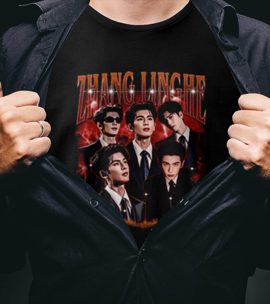 Zhang Linghe CDrama Actor Dramatic Red Lightning T-Shirt