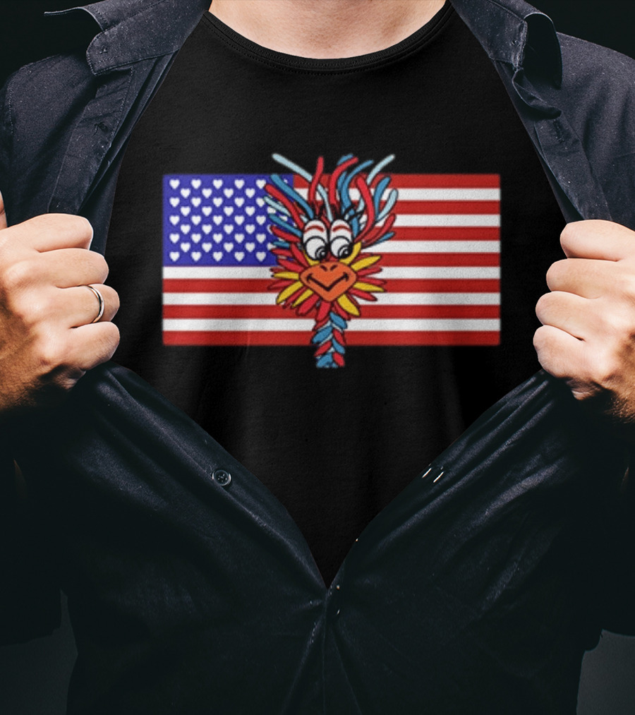 Patriotic Gooney Bird American Flag Hearts And Stripes T-Shirt