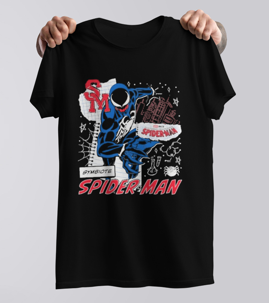 Marvel Symbiote Spider Man Sketch SM Spiderman In City Scene T-Shirt