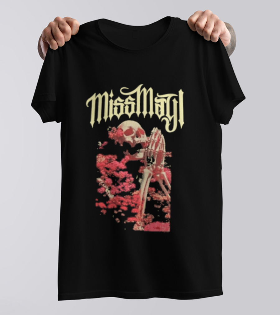 Miss May I Pray For Silence Skeleton Red Flowers T-Shirt