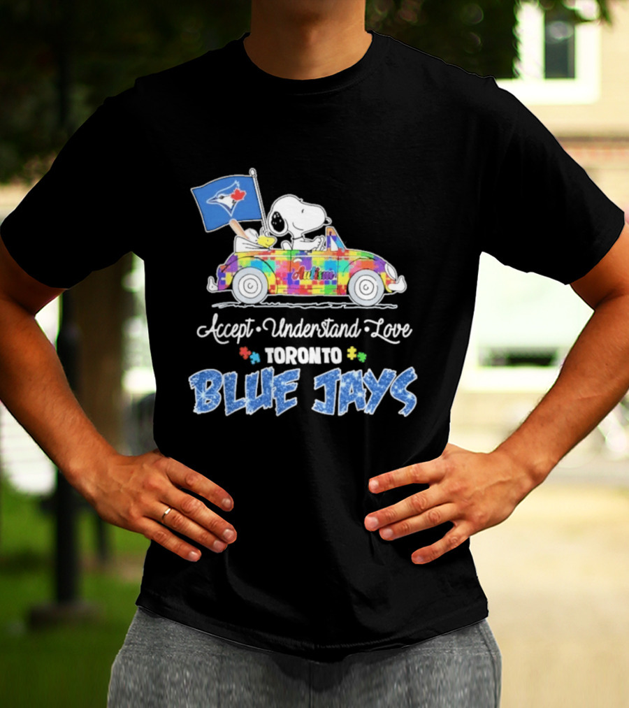 Snoopy Woodstock Driving Car Toronto Blue Jays Autism Awareness Accept Understand Love T-Shirt