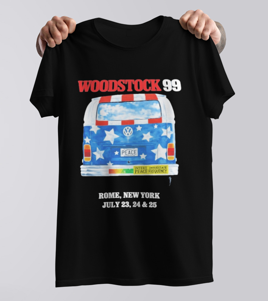 Woodstock 99 Something Very Bad Is Going To Happen Peace Frequency VW Van T-Shirt