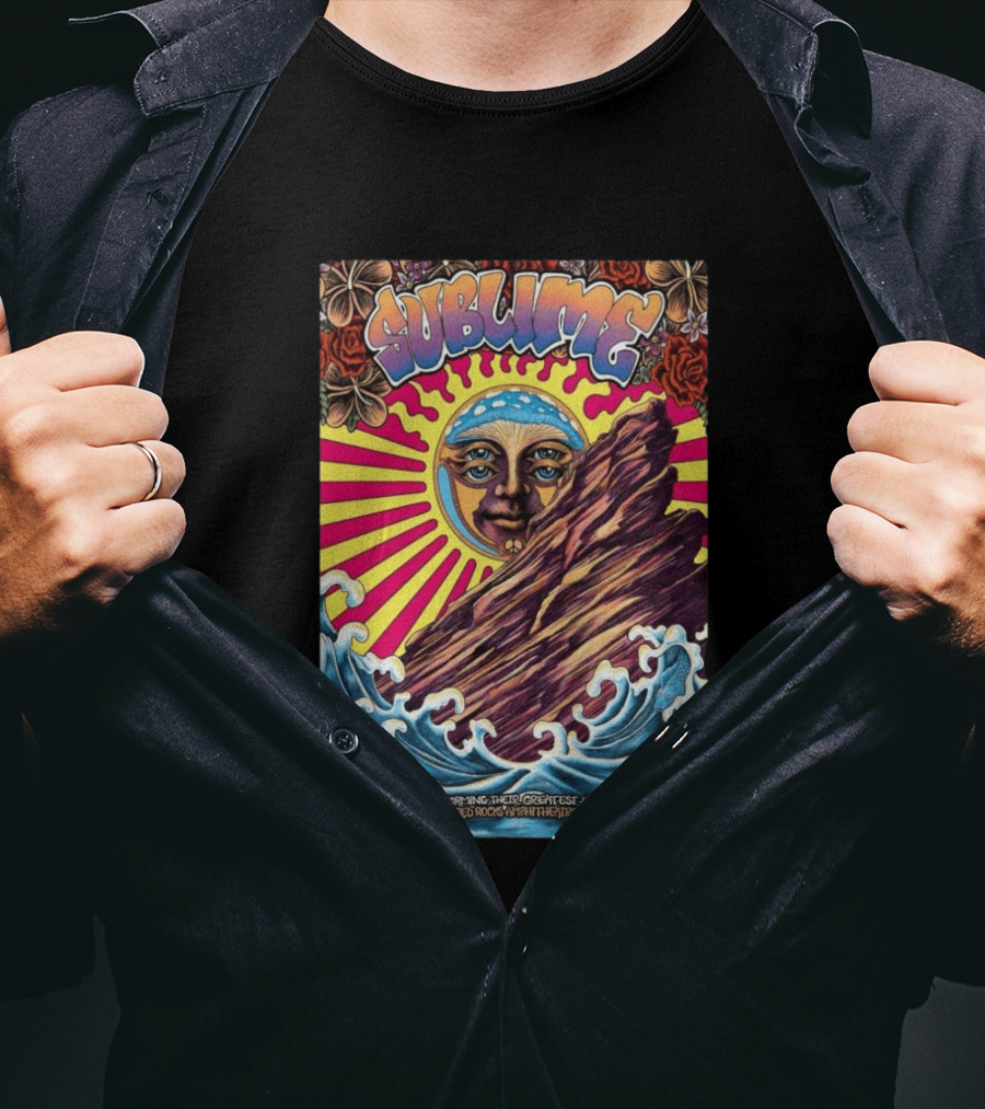 Sublime April 18 2026 Red Rocks Amphitheatre Morrison CO Performing Their Greatest Hits Sun Ocean Waves T-Shirt