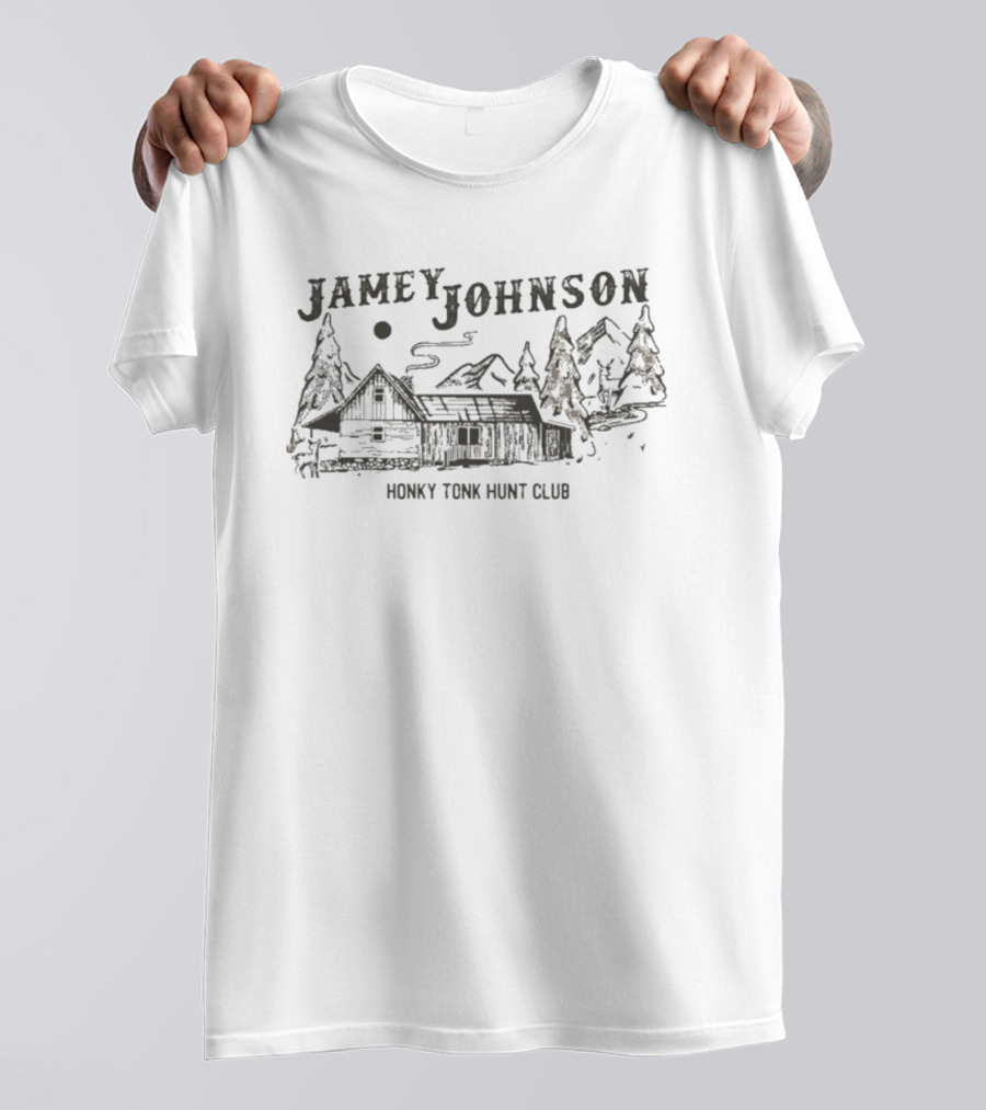 Jamey Johnson Honky Tonk Hunt Club Cabin And Mountain Scene T-Shirt
