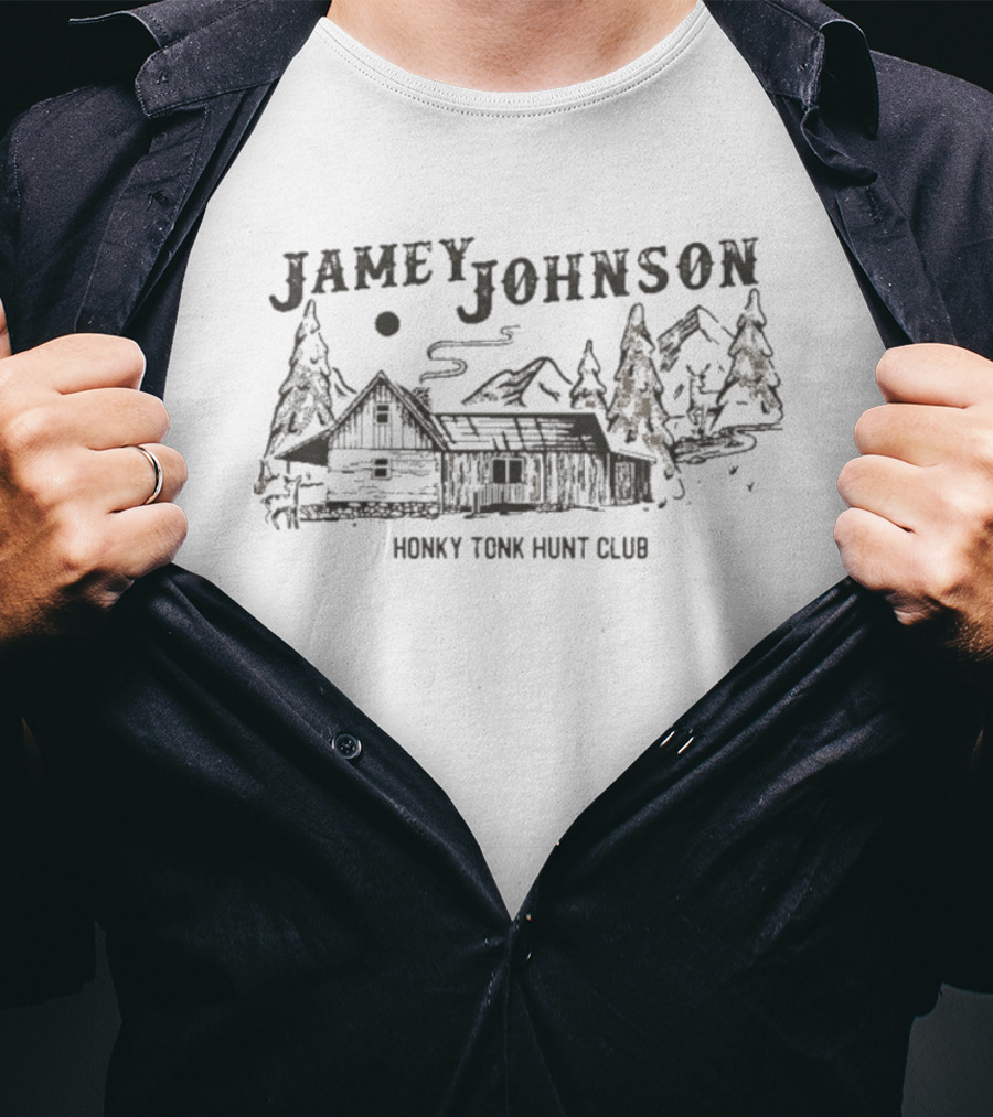 Jamey Johnson Honky Tonk Hunt Club Cabin And Mountain Scene T-Shirt