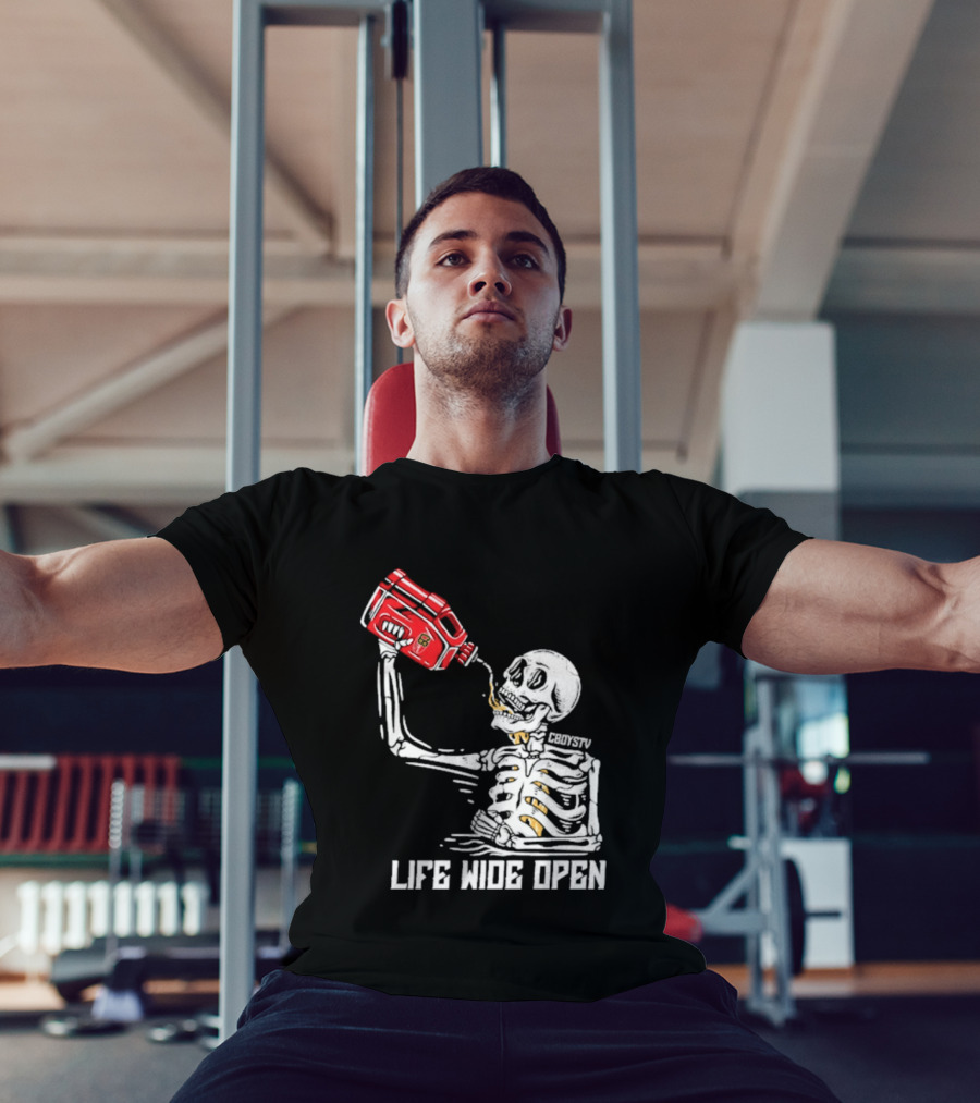 Cboystv Life Wide Open Skeleton Drinking Soul Fuel T-Shirt