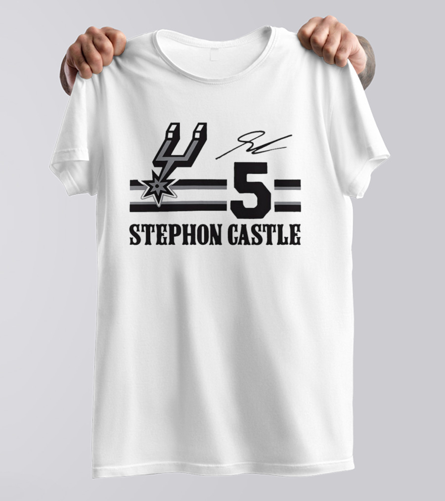 Stephon Castle San Antonio Spurs Number 5 NBA Team Signature T-Shirt