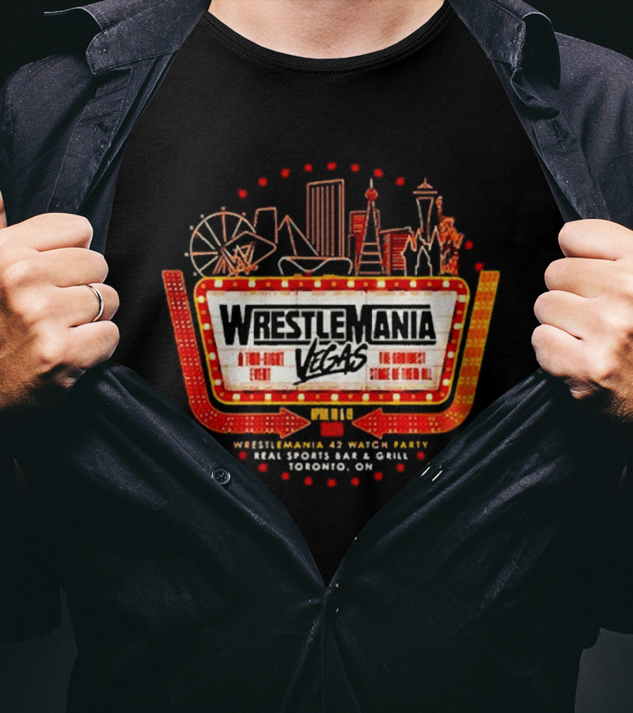 WrestleMania Vegas Skyline Party Fremont St WWE WrestleMania 42 T-Shirt