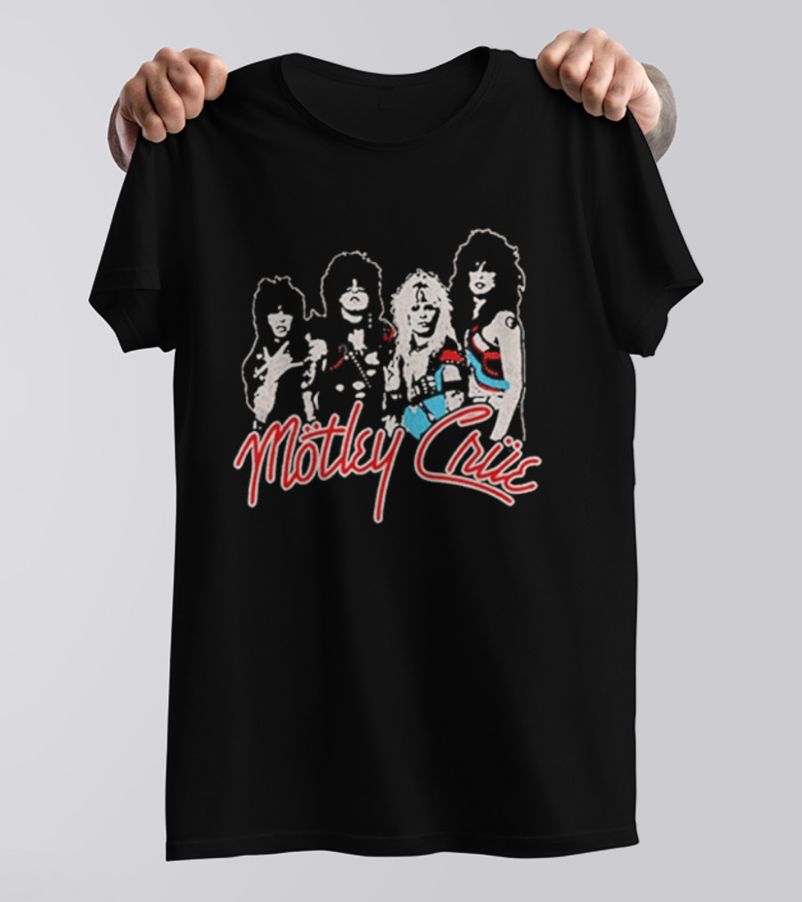 Motley Crue Band Members Sketch Red And Blue Outlines T-Shirt