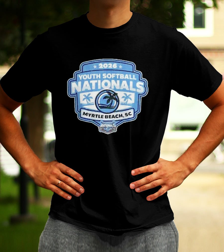 2026 Youth Softball Nationals Myrtle Beach SC With Palm Trees And Beach Scene T-Shirt