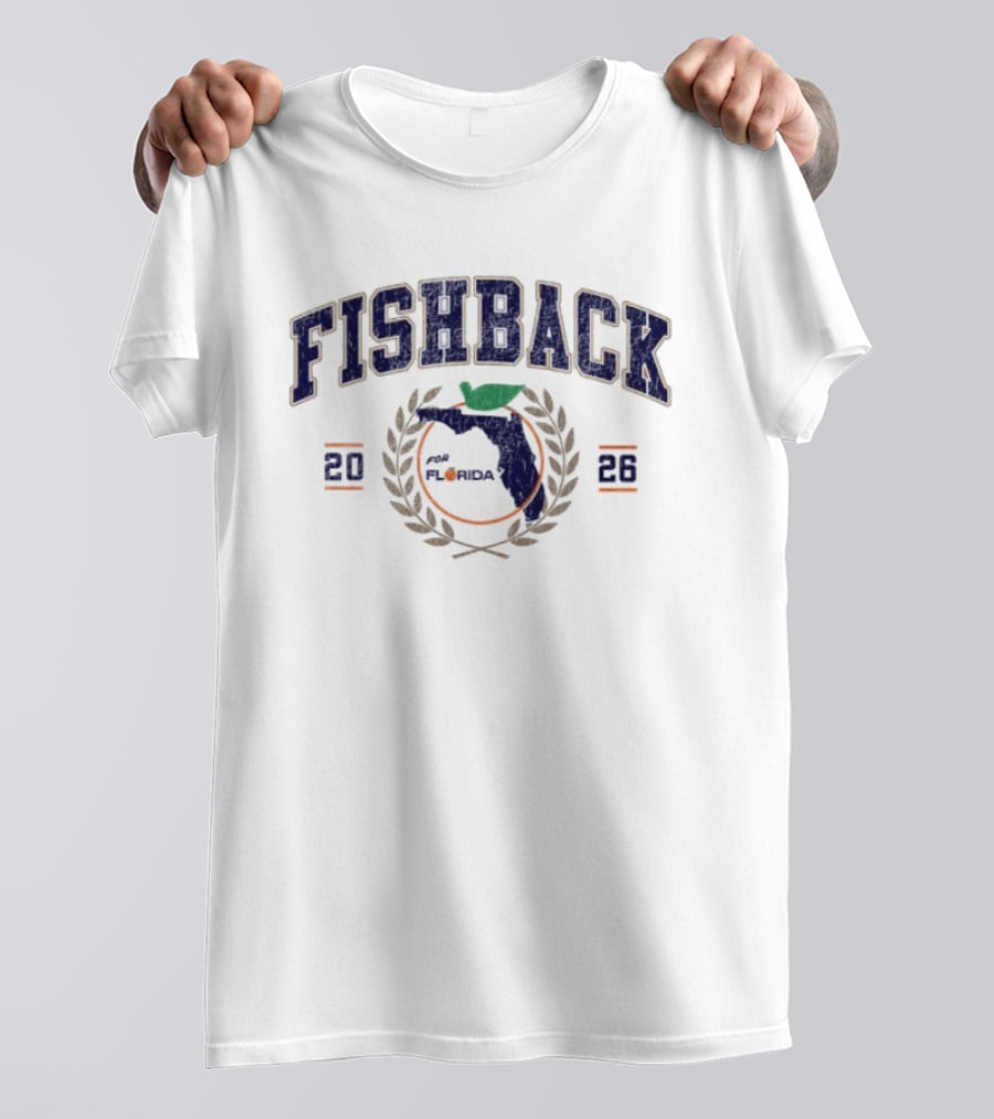 FISHBACK 2026 Florida Map Emblem With Laurel Wreath T-Shirt
