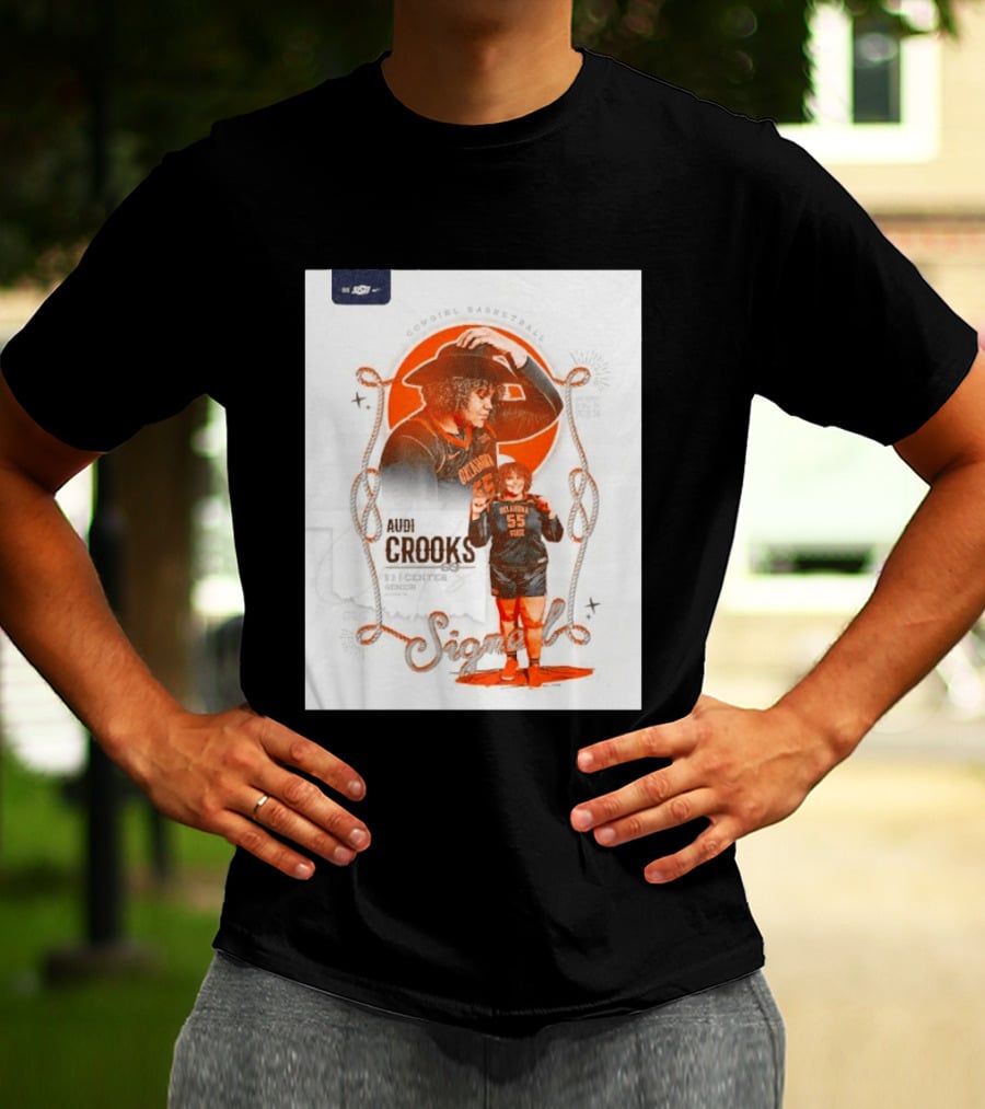 Audi Crooks Signed Oklahoma State Cowgirls Basketball 55 Center Senior T-Shirt