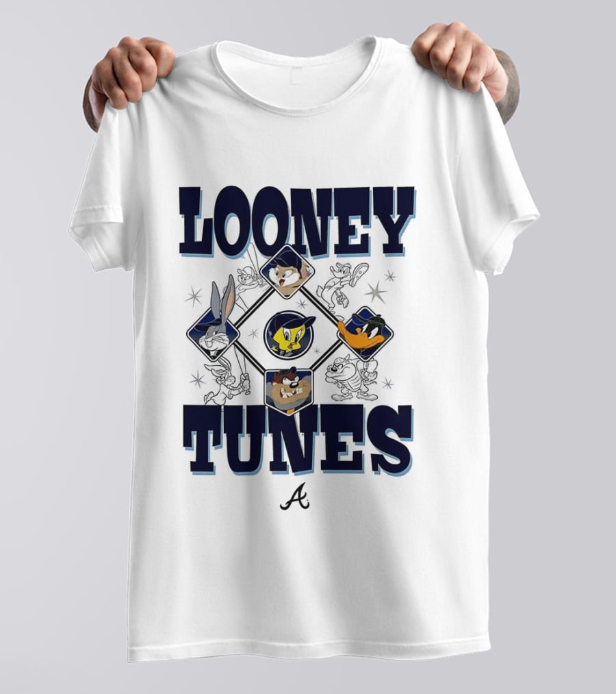 Looney Tunes Atlanta Braves Baseball Diamond Cartoon Characters T-Shirt