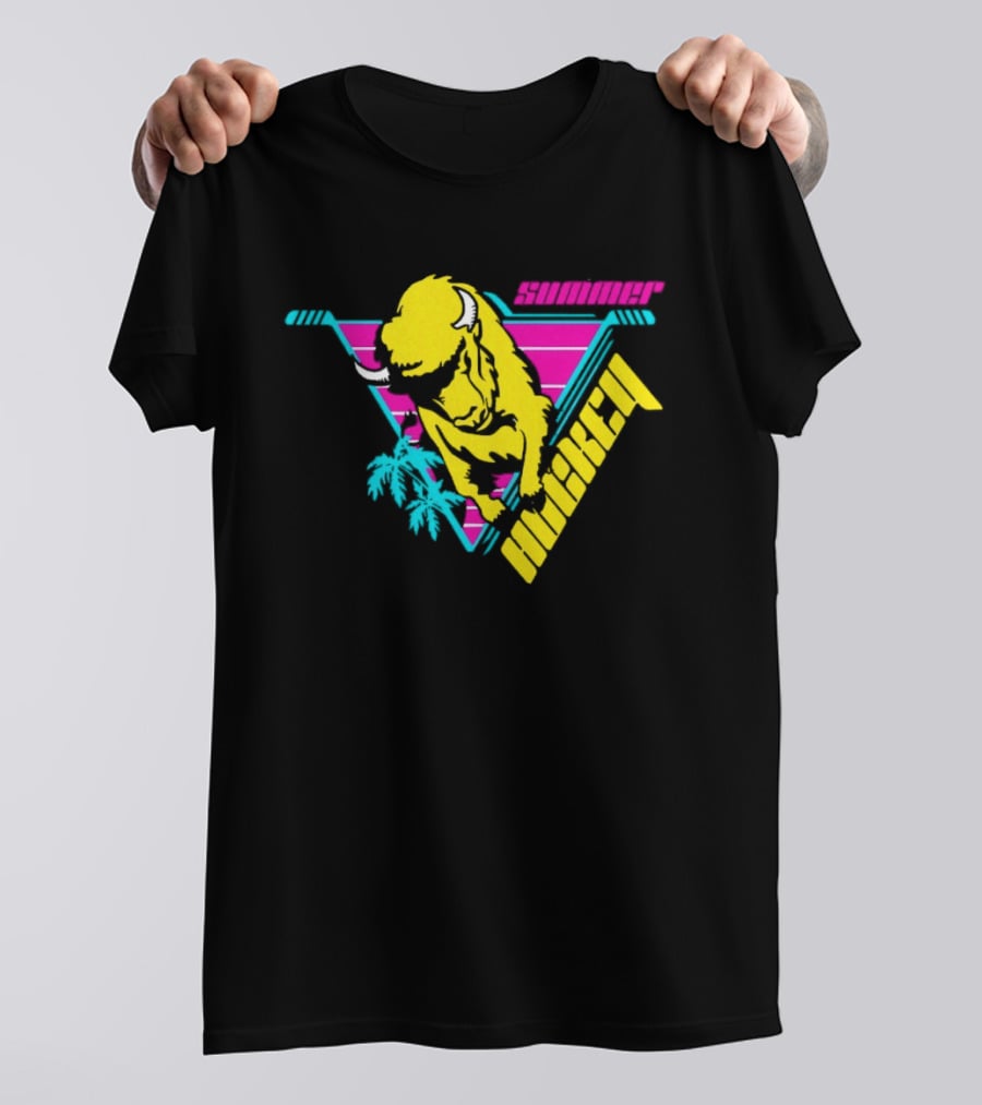 Summer Hockey Buffalo Retro Neon Triangle Vibes T-Shirt