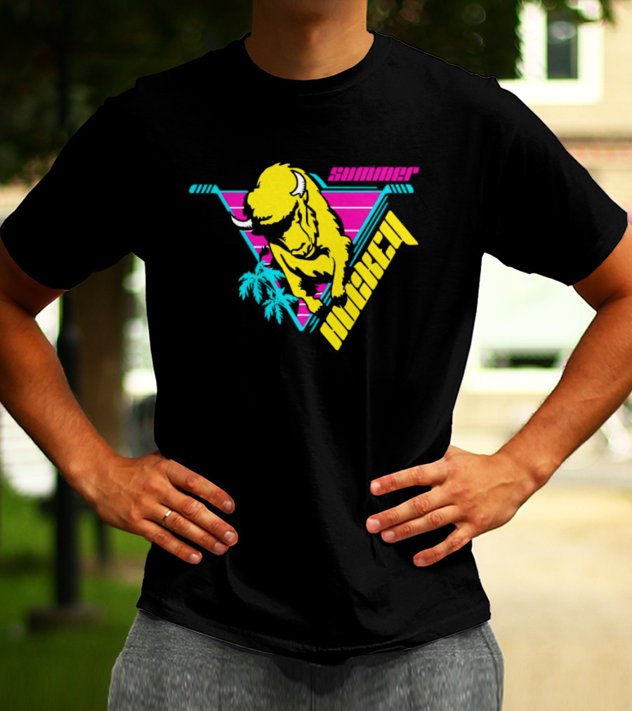 Summer Hockey Buffalo Retro Neon Triangle Vibes T-Shirt