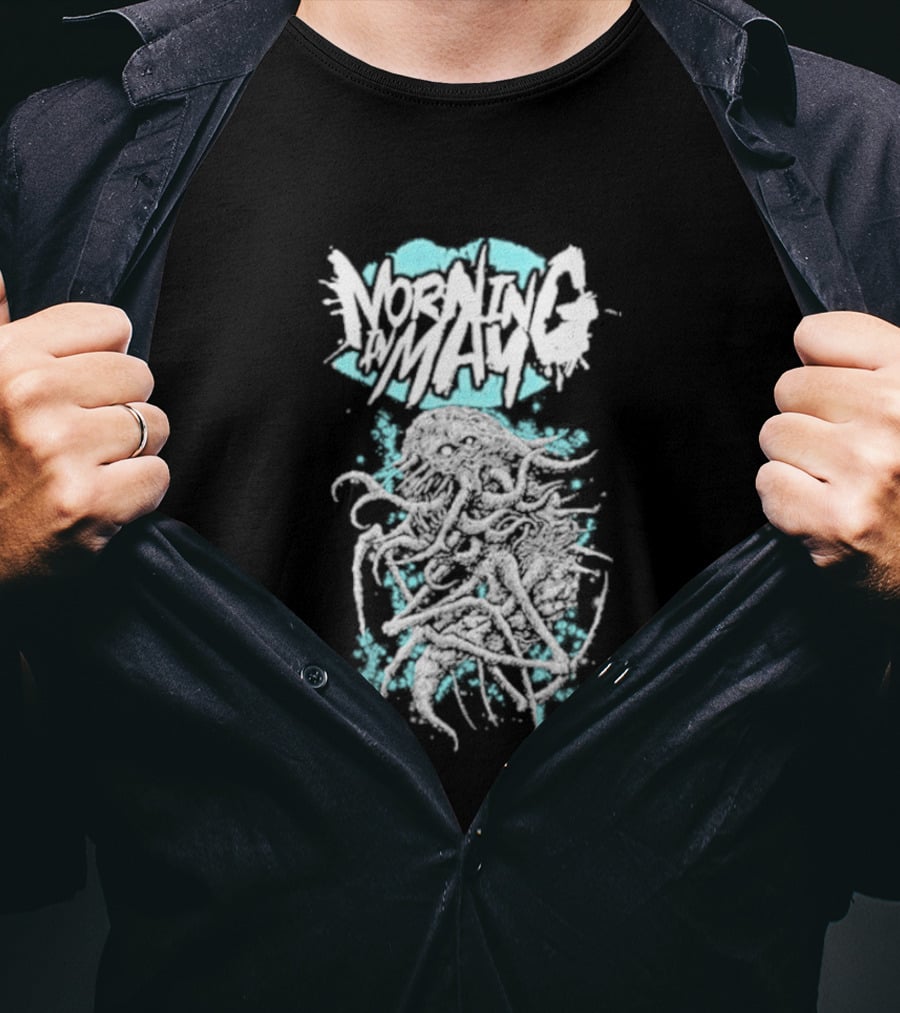 Morning In May Monster Splatter Style Aqua White T-Shirt
