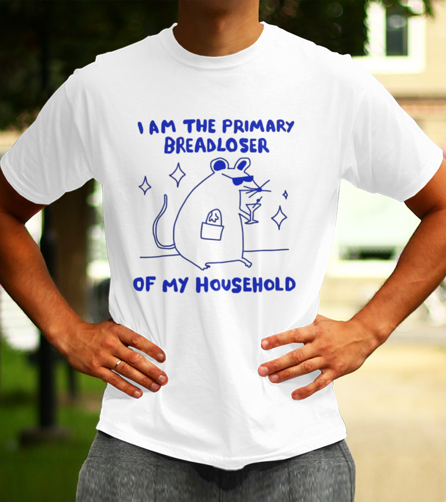 I Am The Primary Breadloser Of My Household Funny Mouse With Martini And Shades T-Shirt