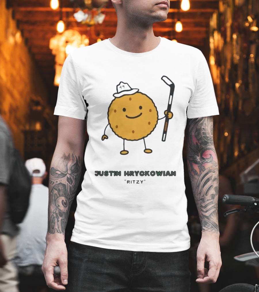 Justin Hryckowian Ritzy Hockey Cookie Character With Hat T-Shirt