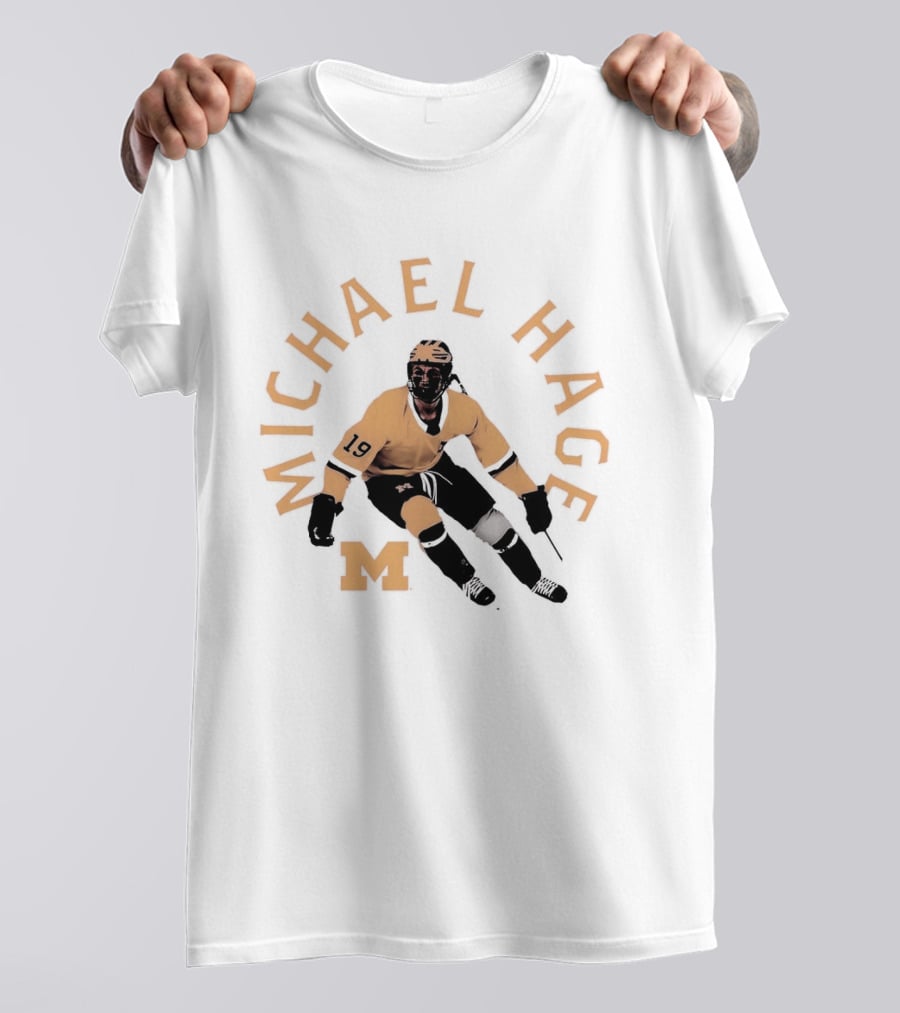 Michael Hage Michigan Wolverines Hockey 2026 Retro Ice Hockey Player Number 19 And Block M T-Shirt