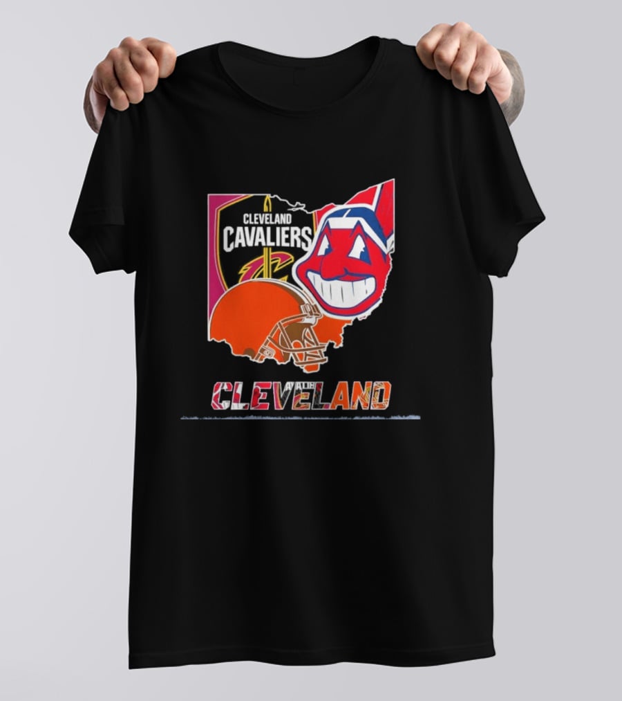 Cleveland Cavaliers Browns Indians 2026 Team Sport Map T-Shirt