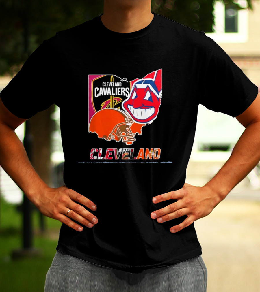 Cleveland Cavaliers Browns Indians 2026 Team Sport Map T-Shirt
