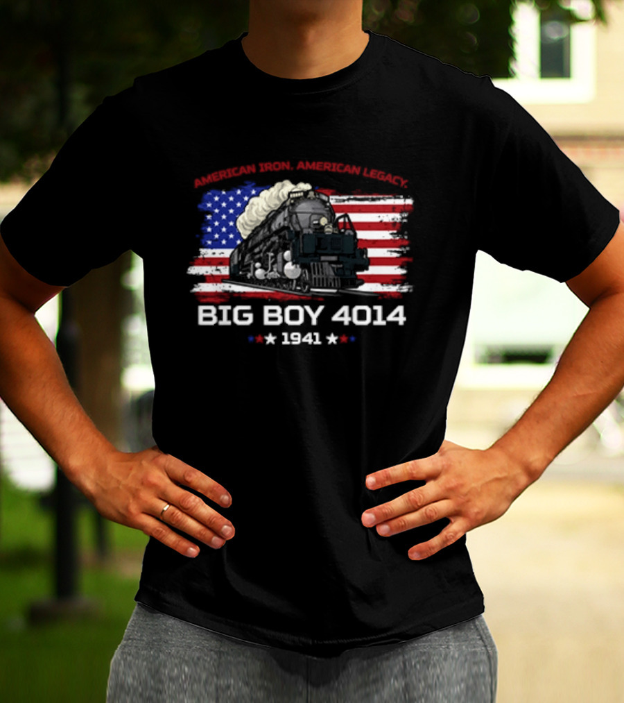 Promoting Real American Iron Big Boy 4014 1941 USA Flag Stars Stripes T-Shirt