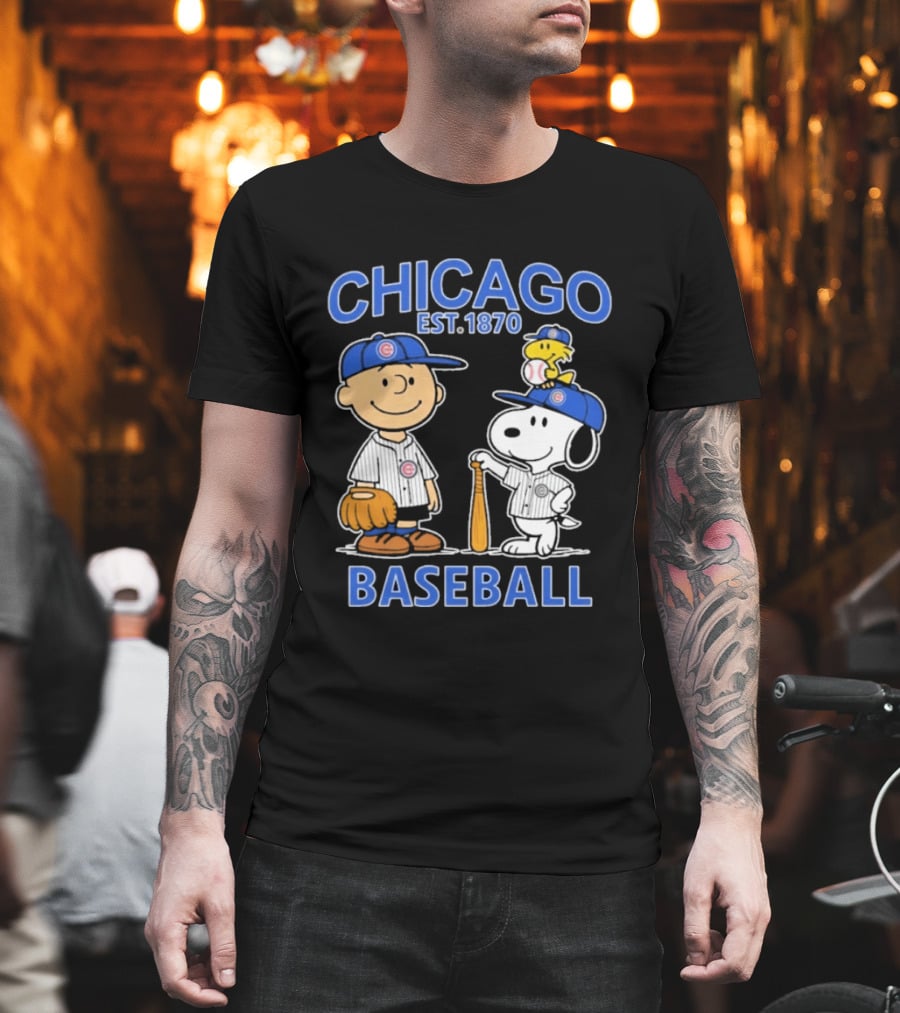 Chicago Est 1870 Snoopy Woodstock Baseball Charlie Brown Cubs T-Shirt