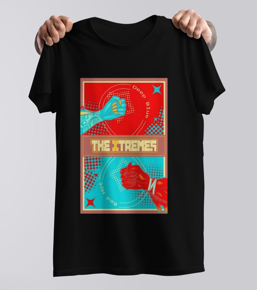 The Xtremes Deep Blue Red Hot Fist Bump Duel Comic T-Shirt