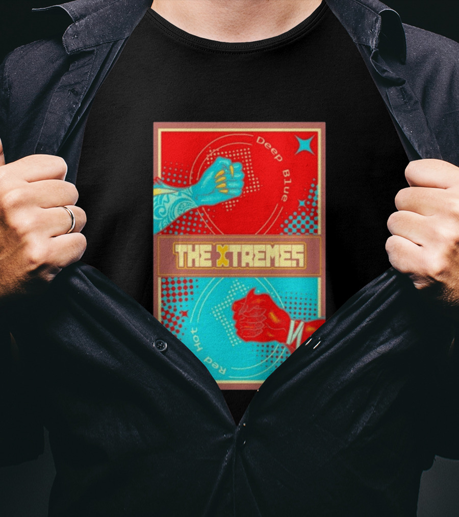 The Xtremes Deep Blue Red Hot Fist Bump Duel Comic T-Shirt