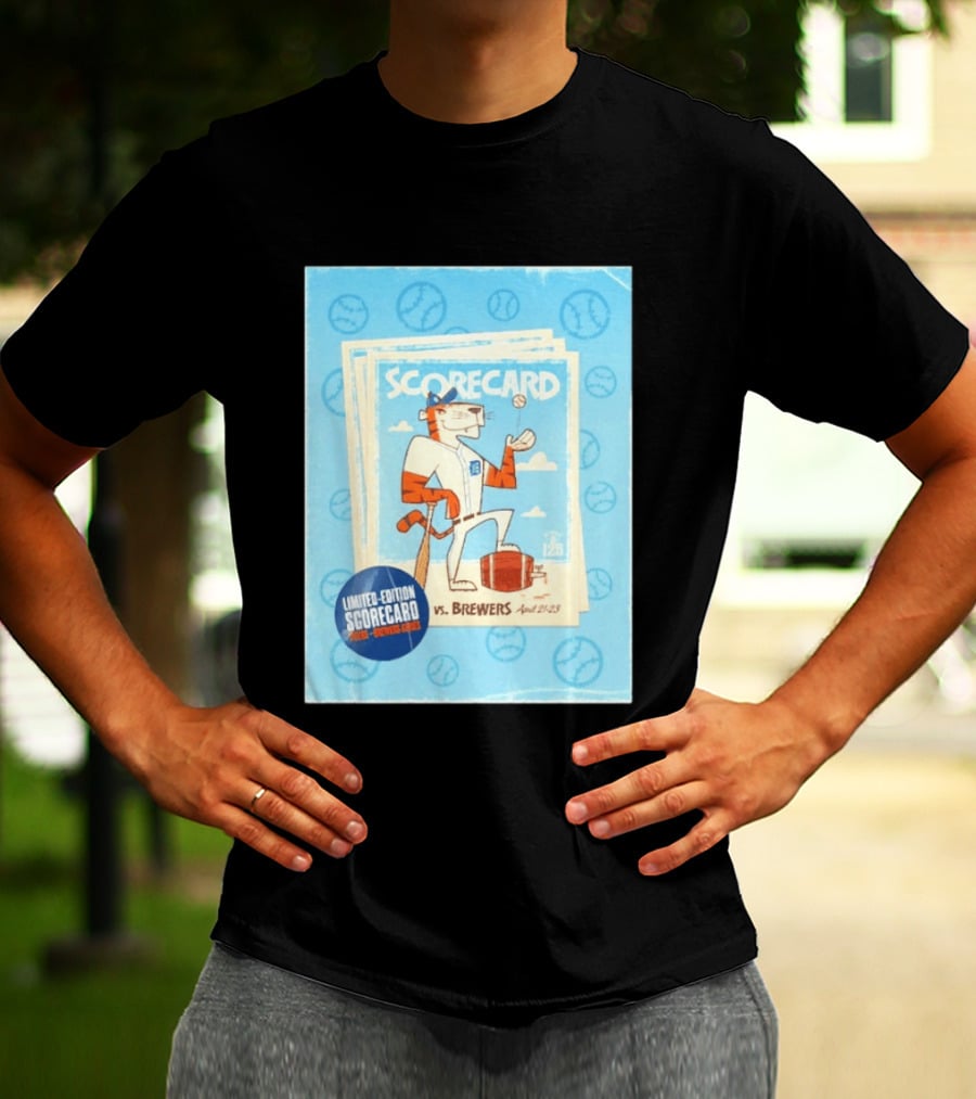 Limited Edition Scorecard Detroit Vs Brewers April 21 23 Vintage Baseball T-Shirt