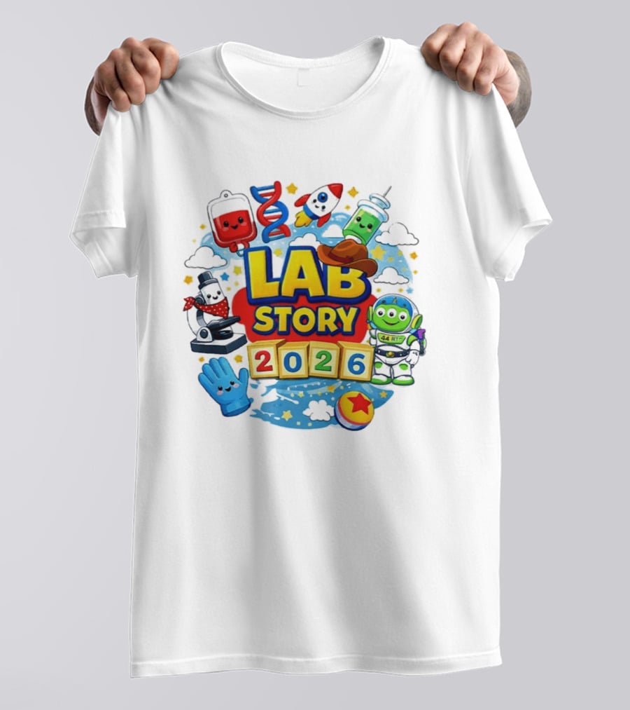 LAB STORY 2026 Cartoon Rocket Alien Science Adventure T-Shirt